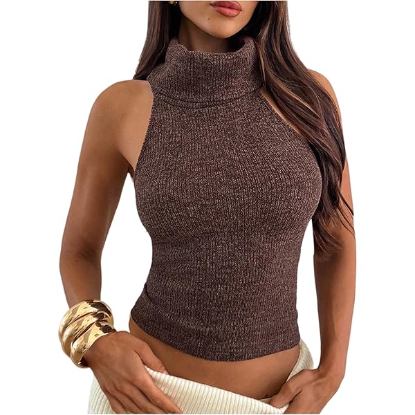 Langwyqu Womens Turtleneck Sweater Vests Sleeveless Knit Halter